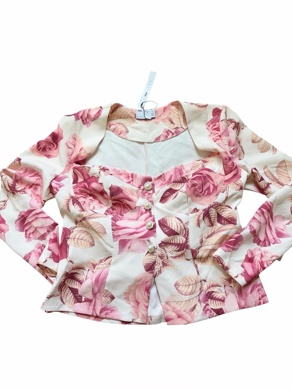 NWT ASOS cream and pink floral sweetheart neckline dressy top